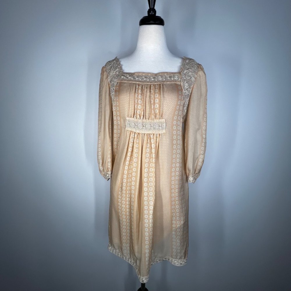 Anna Sui Silk Dress with Lace Trim Pale Peach Size X-Small